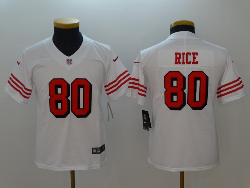 Youth San Francisco 49ers 80 Rice White Color Rush Nike Vapor Untouchable Limited Playe NFL Jerseys